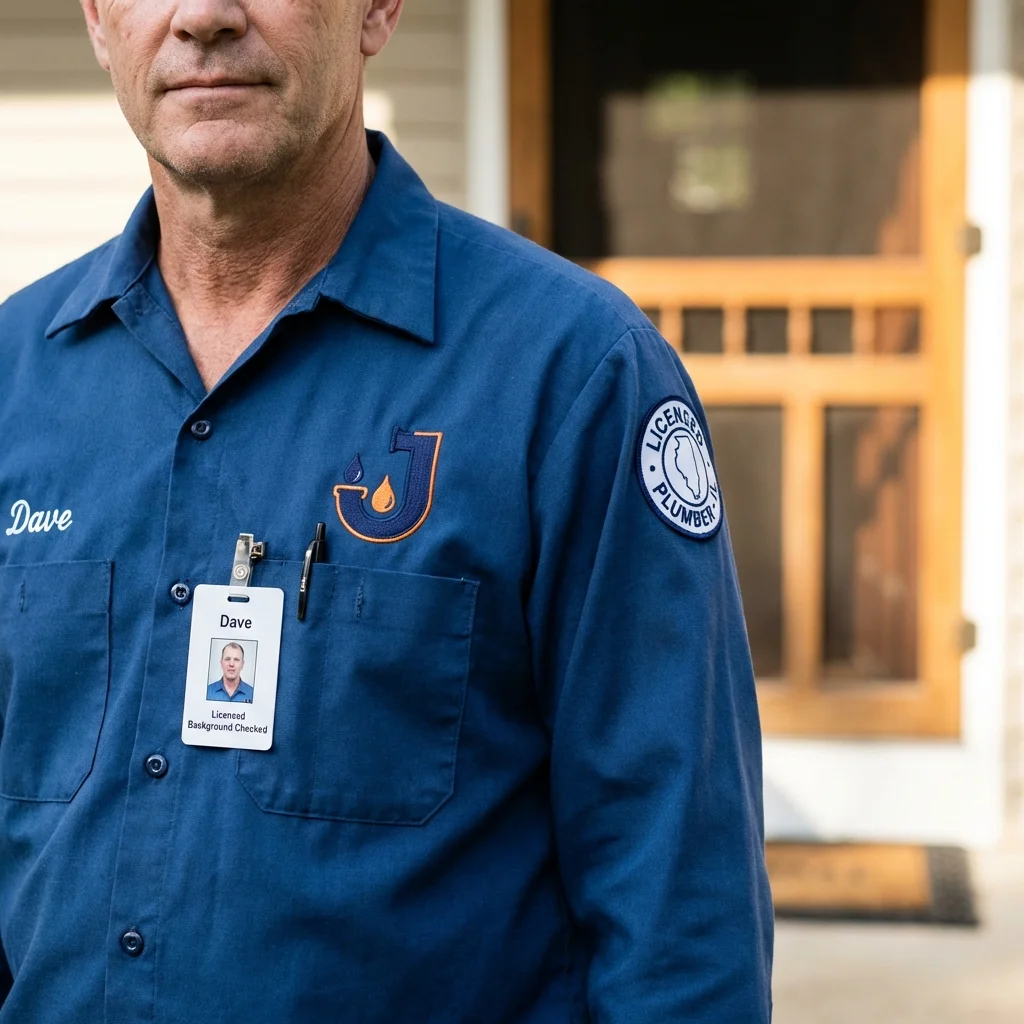 Licensed plumber showing ID badge in East Jordan, MI