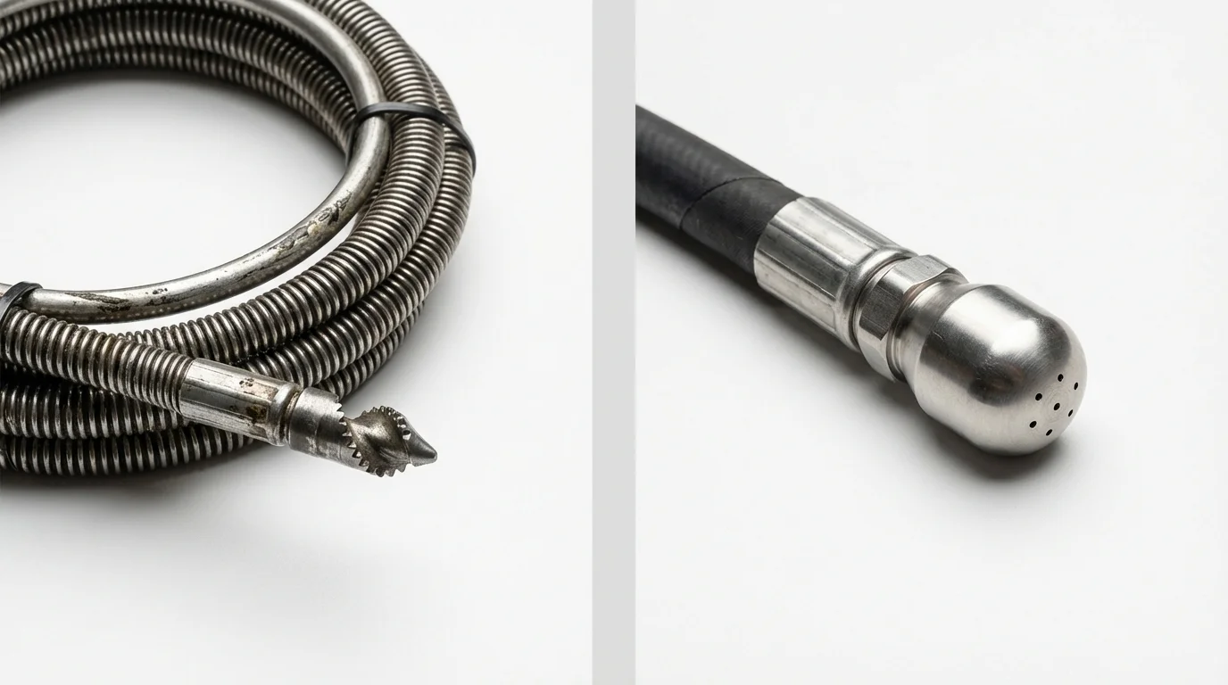 Drain snake cable and hydro jetting nozzle used for drain cleaning in East Jordan, MI