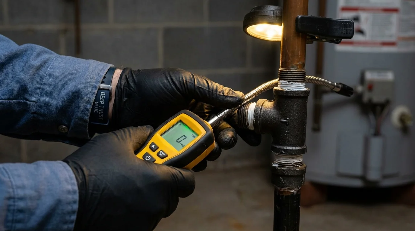 Gas leak detection with electronic sniffer by Johns Plumbing LLC in East Jordan