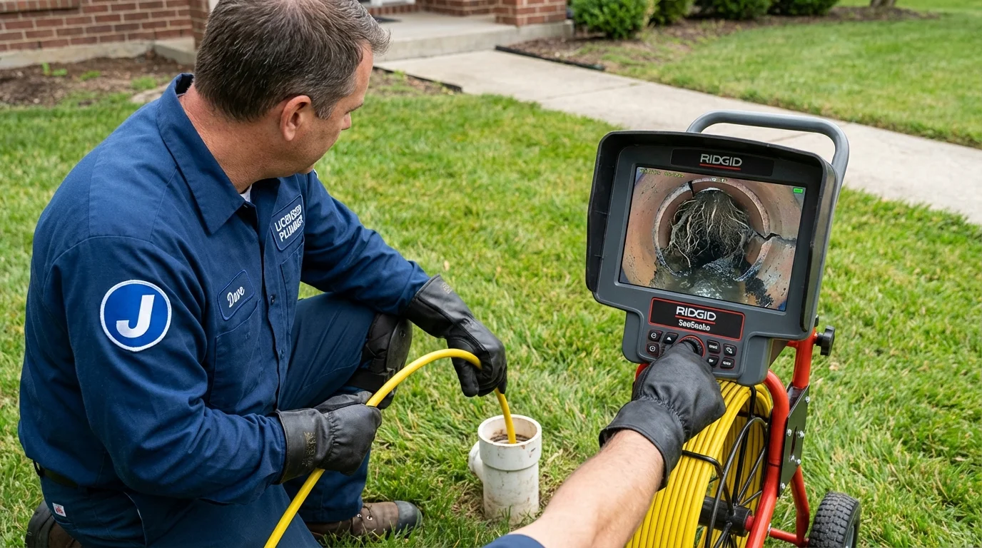 Sewer camera inspection being performed by Johns Plumbing LLC in East Jordan