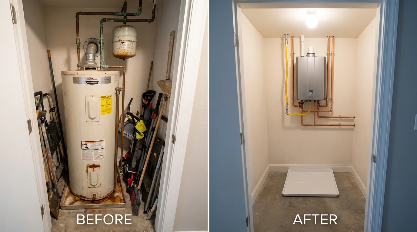 Tank water heater versus wall-mounted tankless unit comparison for East Jordan, MI homeowners